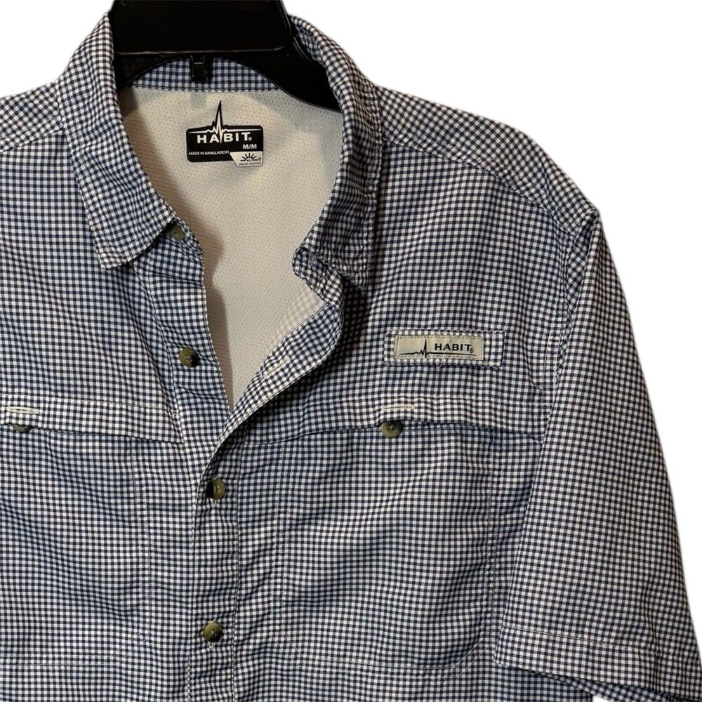 HABIT Men’s Medium Shirt Blue Check SS Camp Outdoors 40+ Solar Factor Fishing